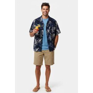 Ocean Current Navy Floral Hawaiian Button Front Short Sleeve Shirt Men's Large